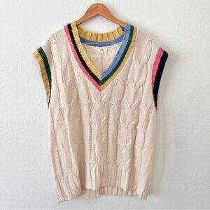 Easel Boutique Colorful V-Neck Cable Knit Sweater Vest Sz L NWT